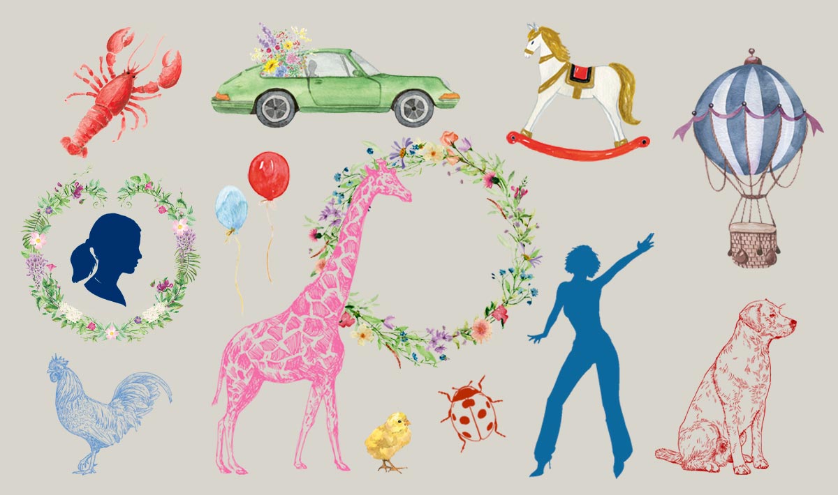 Illustration individueller Drucksachen mit Kalligrafie, Scherenschnitt und persönlicher Grafik auf edlen Papieren