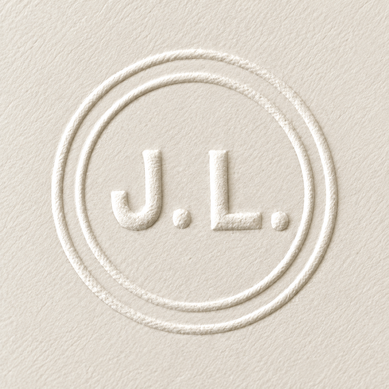 Initialen J. L. als Blindprägung Die Initialen J. L. als Blindprägung auf Papier